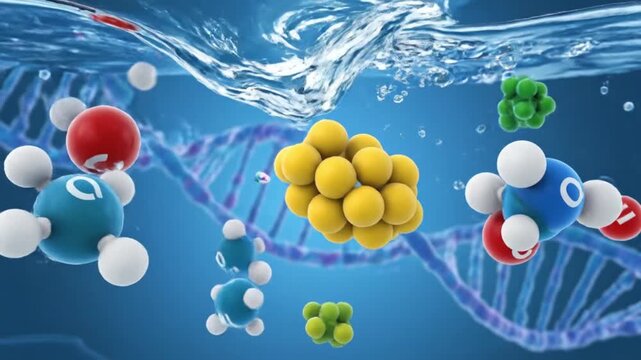 DNA double helix model underwater with molecular structure