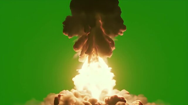 Explosive Mushroom Cloud Ascent on Green Screen Background Cinematic CGI Rocket Launch Simulation Abstract Power Force