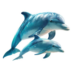 Fototapeta premium Two dolphins swimming together in the ocean