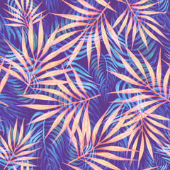 Tropical Hawaiian blue jungle foliage seamless pattern  © AineGing