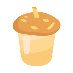 A vector illustration depicts a beverage with a dome lid and a straw on a white background