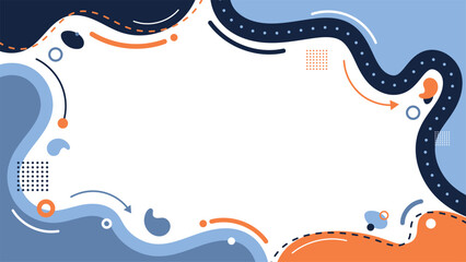Abstract fluid background with organic shapes and wavy lines in navy blue and orange for modern banner design