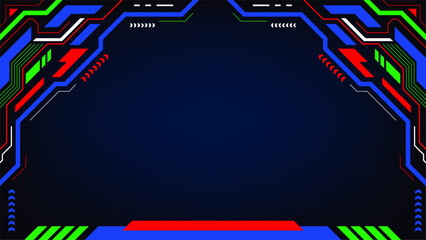 Futuristic gaming frame with neon red blue and green geometric accents on dark background for live stream overlay and high tech ui design