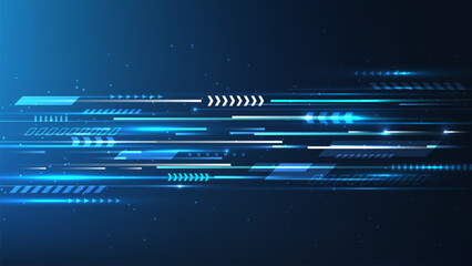 Abstract futuristic technology background with high speed blue and white light trails and geometric motion lines, data flow and digital connectivity in modern cyberspace environment