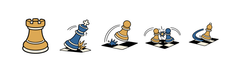 Dynamic chess pieces in motion on a board with a burst of energy © 19Folder