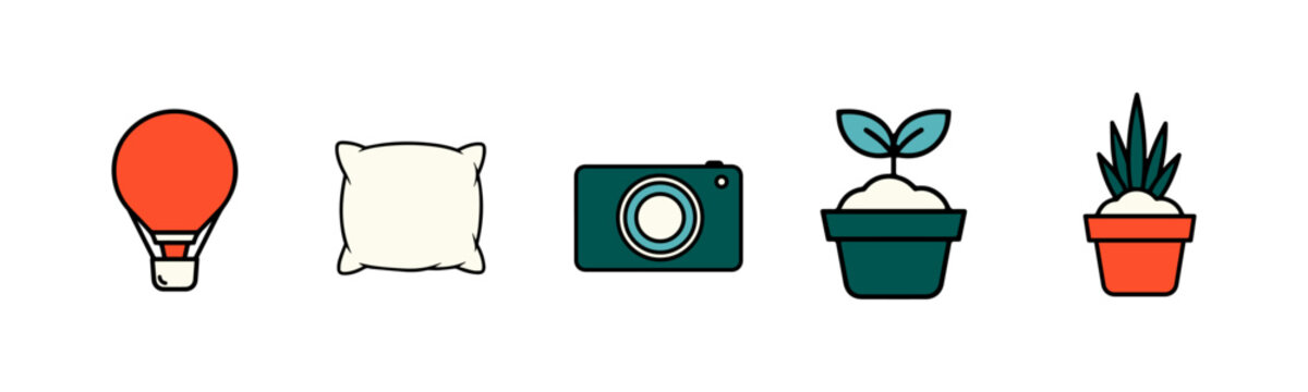 Colorful icons of creative tools and plants for innovative projects