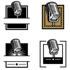 Badge Rectangular Microphone Podcast Insignia Logo