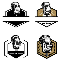 Badge Hexagonal Microphone Inside Vintage Emblem