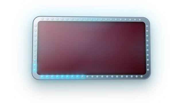 Animated Silver Rectangular Marquee with Blue Chasing Lights on a White Background. Modern Looping Signage Frame for Technology, Sci-Fi, or Futuristic Presentations. Red Center for Copy Space