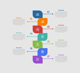 Obraz premium 7 elements infographic comparison diagram with leaf shape with long line divider on vertical stacked list opposite with dot line style 7 step for slide presentation