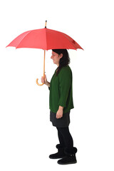 Side view of a woman holding an umbrella
