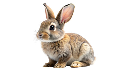 Obraz premium A detailed image of a fluffy brown rabbit, looking slightly left, set against a transparent background