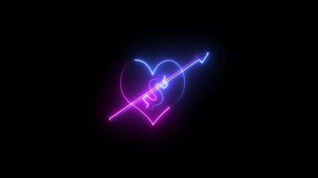 Neon Financial Heart and Dollar Growth Concept Animation