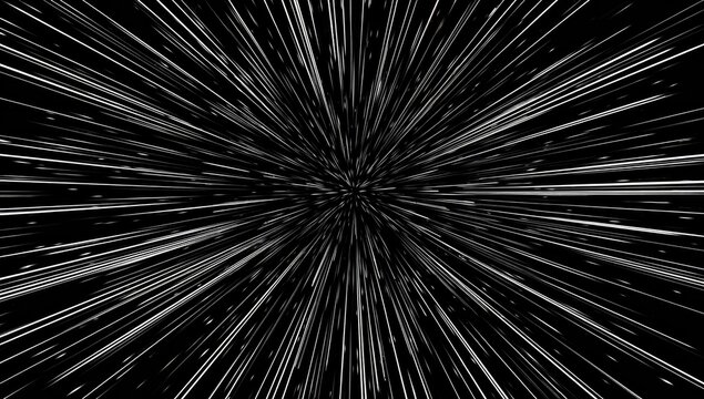Graphic with white streaks radiating from a central point, simulating rapid motion against a black background