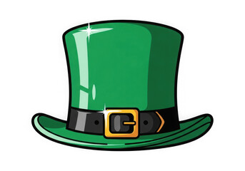 A vibrant green top hat with a gold buckle and black band for st. patrick's day. isolated on transparent background