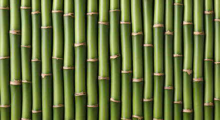 Realistic background of green bamboo stalks arranged vertically, showing natural texture and repeating pattern. Ideal for nature, tropical, eco, zen, and organic design themes.