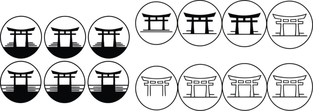 A gate icon set with various Japanese torii gate illustrations