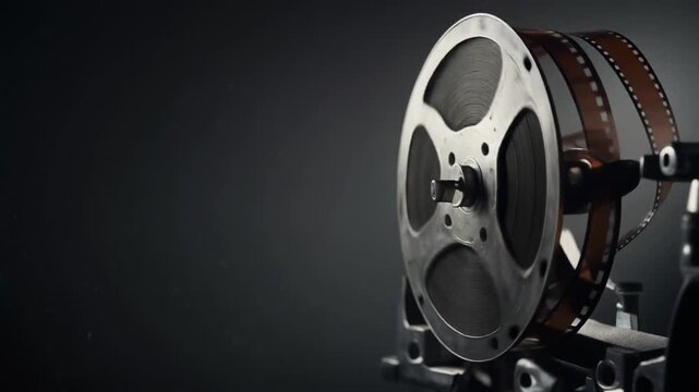 Film reel on projector for movie production and editing, ideal for filmmakers and video creators