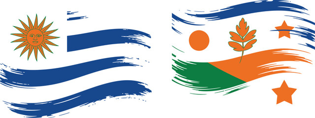 Obraz premium Flag of Uruguay and Japan painted in brush stroke style