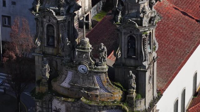 Drone zoom shot of church nossa senhora da consola&ccedil;ao e santos passos European green city capital.