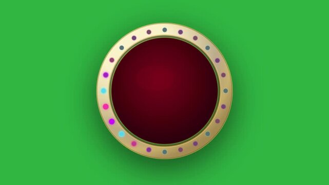 Modern Golden Circle with a Chasing Light Illuminating Colorful Dots on a Green Screen. Looping Animated Frame for Kids' Shows, Parties, and Vibrant Presentations. Chroma Key for Copy Space