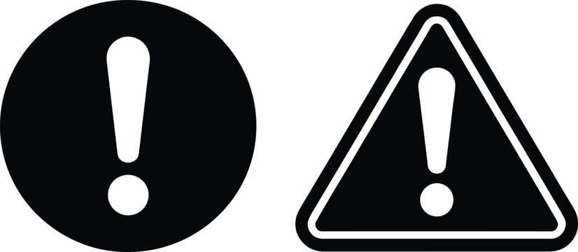 Exclamation mark warning signs in different shapes and designs for alerting users to potential dangers or important information
