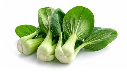 Fresh and Vibrant Baby Bok Choy on a White Background.