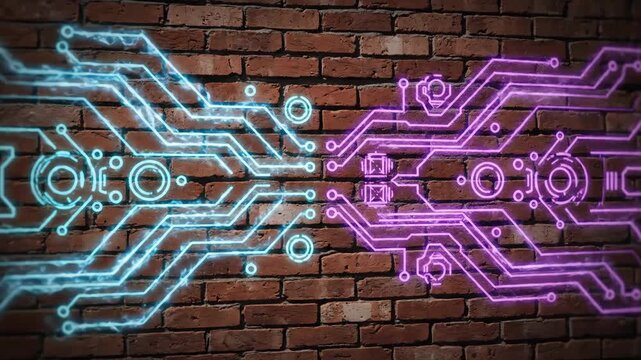 Abstract Circuit Board Design on Brick Wall