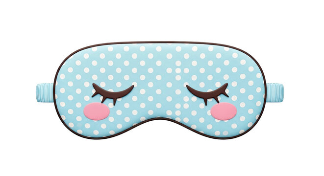 Cute Blue Polka Dot Sleep Mask with Pink Cheeks and Brown Eyelashes