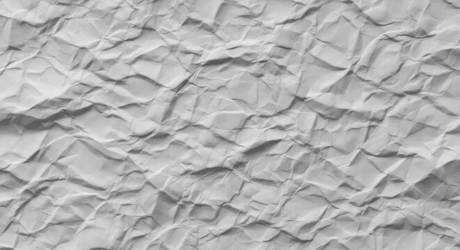 Crumpled white paper sheet with deep folds and creases creating abstract texture, creative background symbolizing drafts, ideas, mistakes and new beginnings

