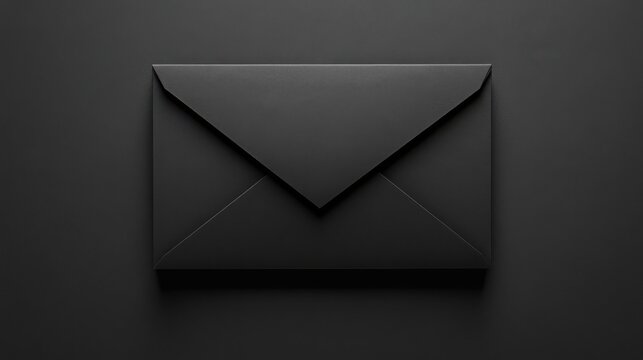 Elegant luxury black envelope sealed shut against a dark matte background emphasizing minimalist design and important correspondence concepts.