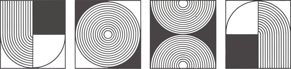 Obraz premium Geometric shapes illustration with black and white lines and squares