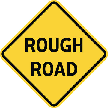 US road warning sign. Rough road ahead yellow symbol. Rough Road traffic warning. United States MUTCD road. flat style.