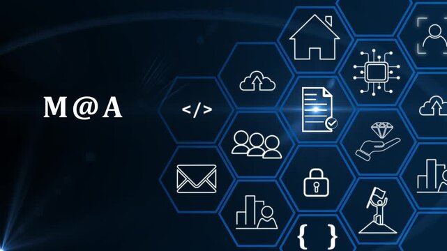 Business mergers and acquisitions concept. Share acquisition, asset business acquisition, amalgamation. Business review and development model. The abbreviation M and A on smart background.4k motion.