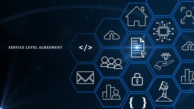 Service Level Agreement (SLA), business concept. Service performance tracking to reduce the uncertainty the customer in process. Businessman touching on SLA with smart screen background.4k motion