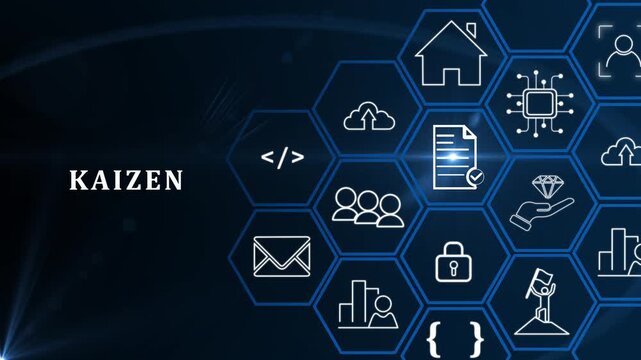 Kaizen concept; the continuous improvement in business for efficiency and effectiveness. Kaizen cycle; improve, continuous, process, result, standard solution. Quality improvement, standardization.4k