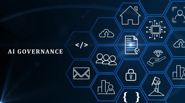 AI Artificial Intelligence governance concept. AI Policy for ensuring responsible, ethical use of artificial intelligence (AI) technologies. Transparency, accountability, bias, privacy of AI system.4k
