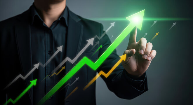 Professional Hand Pointing to Exponential Business Growth and Financial Success