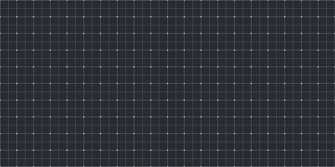 Grid pattern blueprint on black paper background, graph white notebook. Millimeter paper with architect gird and white tech dot. Drawing grid with map checker paper, vector illustration.