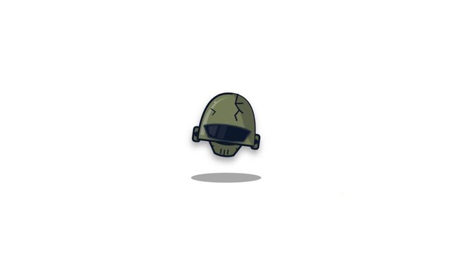 Playful Floating Cracked Sci-Fi Helmet Animation with Sparkles