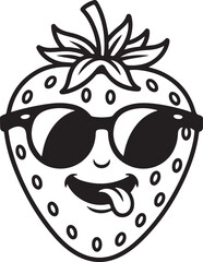 Obraz premium Cute Strawberry Face with Sunglasses – Fun Summer Fruit Illustration - Cool Strawberry Emoji Character – Cartoon Fruit Outline Vector