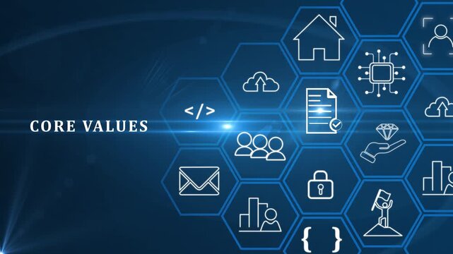 Core values,corporate values concept. Company culture and strategy related to business and customer relationships, growth. Principles guide company's action. Businessman touching on core values.4k