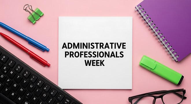Administrative professionals week celebration with office supplies