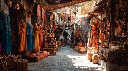 Obraz premium Colorful cultural scene featuring traditional clothing, handmade crafts, and vibrant decorations that reflect heritage, identity, and community life in an authentic local environment.