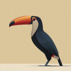 Fototapeta premium Stylized toucan with a large, colorful beak stands against a plain background