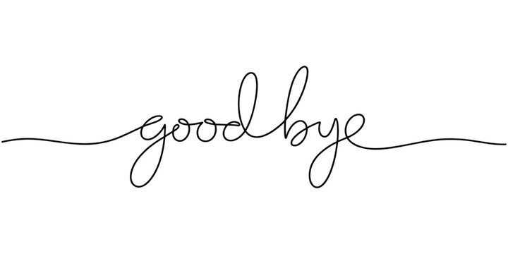 Good bye text. Continuous one line drawing. Vector illustration sketch handwriting isolated on white background. Word phrase minimalist for banner, poster, and card.