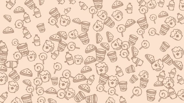 Scattered food doodles suitable for menu design, recipe cards, food blogs, and social media posts on delicious treats.