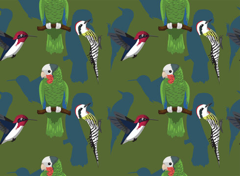 Cuba Endemic Birds Character Seamless Background Wallpaper Pattern
