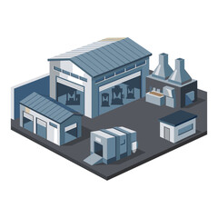 Isometric Factory Building Illustration