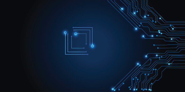 Futuristic Blue Circuit Board Background &ndash; Glowing Tech Lines & Nodes on Dark Abstract Digital Technology Wallpaper for AI, Cybersecurity, Innovation